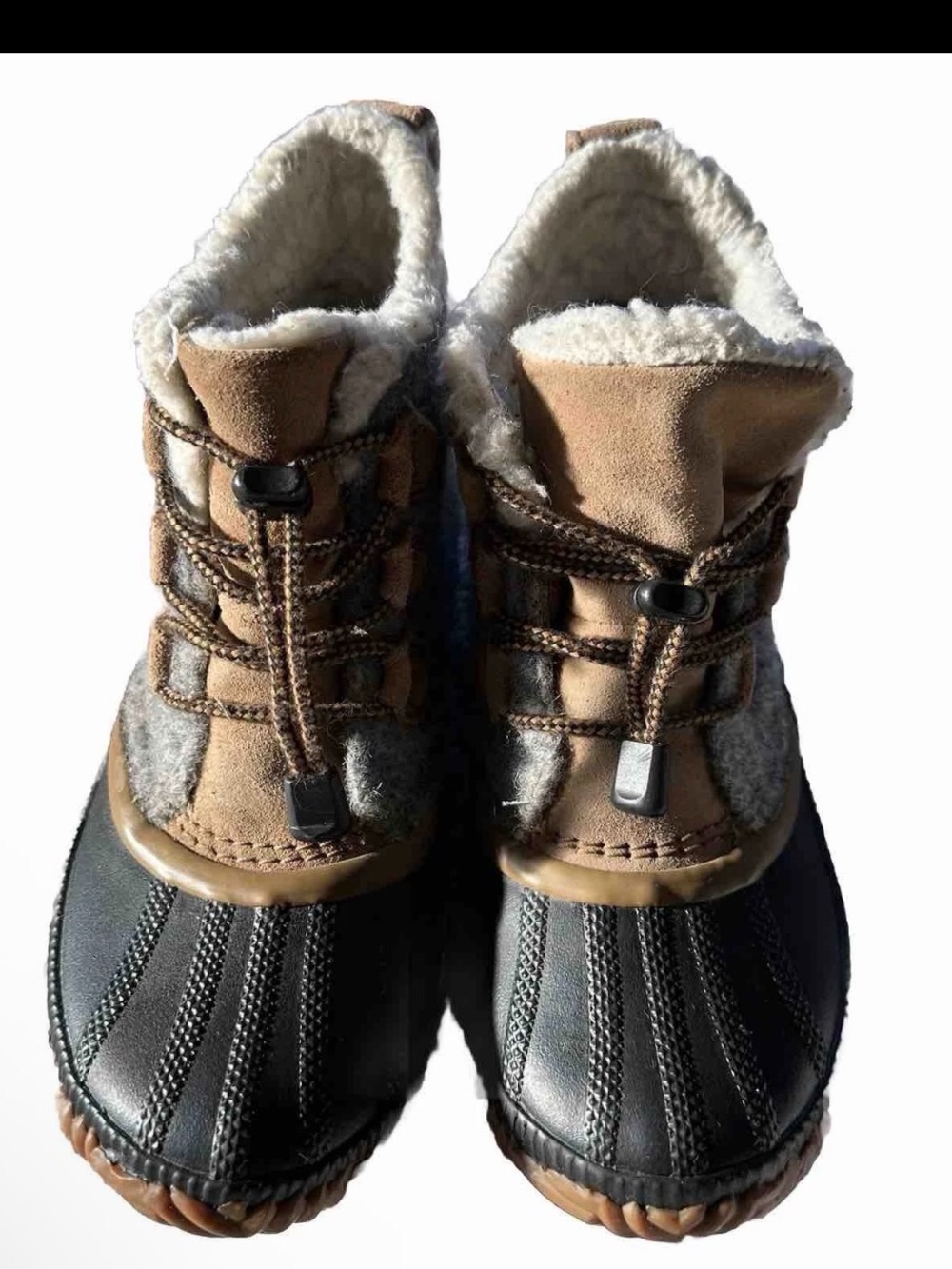 Sorel Brown and Gray Sherpa-Lined Waterproof Winter Duck Boots size 5